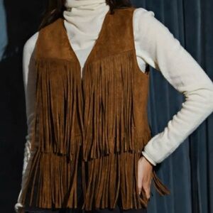 Brown Fringe Suede Vest